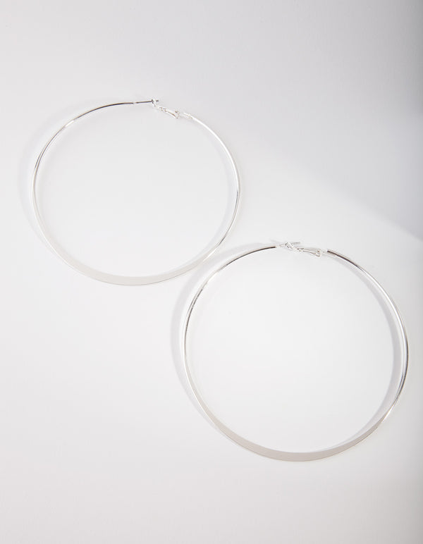 Silver Flat Edge Hoop Earrings