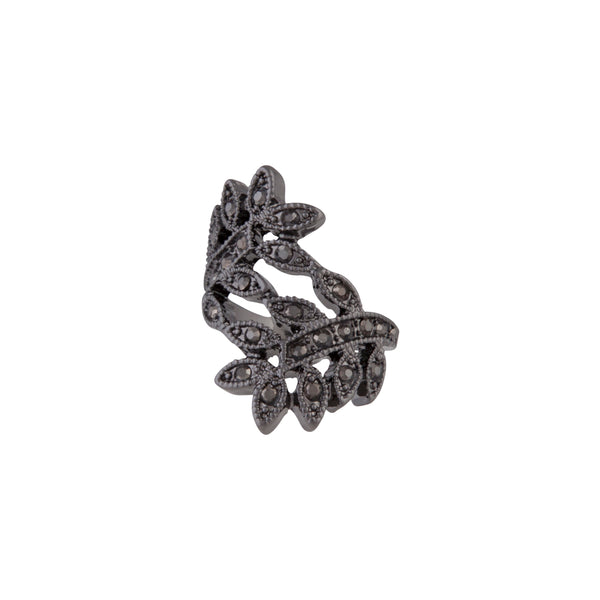 Midnight Black Jewelled Leaf Wrap Ring