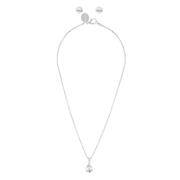 Silver Round Diamante Earring Necklace Set