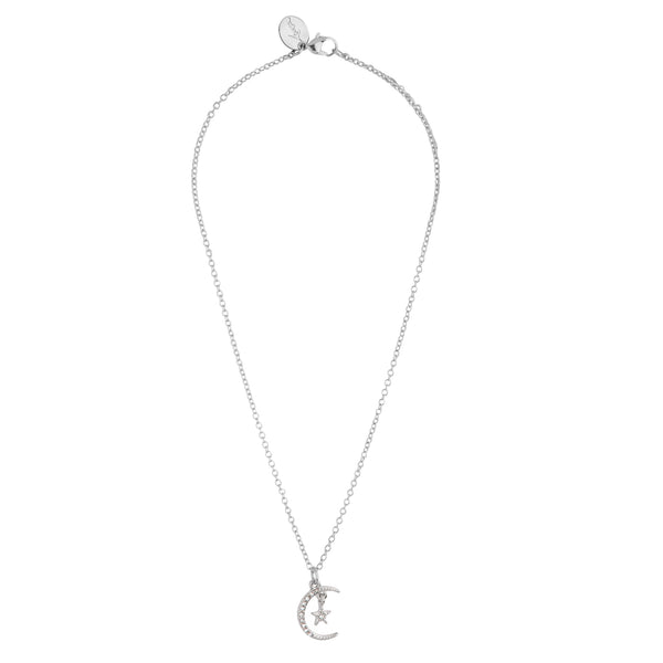 Silver Diamante Moon Star Pendant Necklace