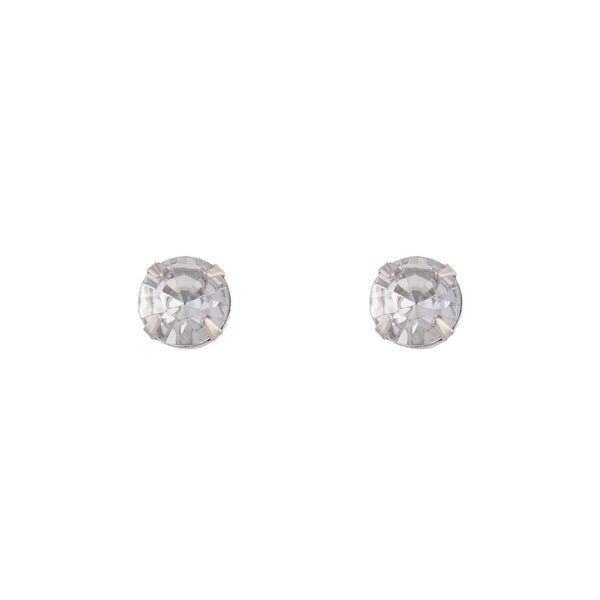 Silver 5 Claw Round Diamante Stud Earrings