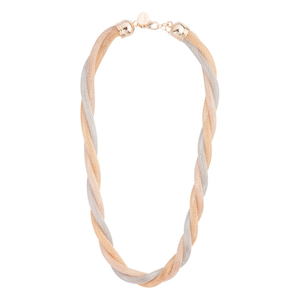 Mixed Metal Twisted Mesh Tube Necklace