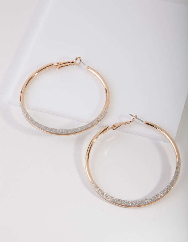 Gold Flat Edge Hoop With Glitter Trim Detail