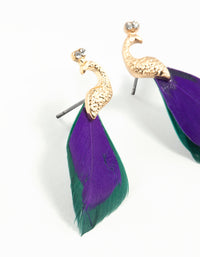 Blue Green Feather Mini Peacock Earrings - link has visual effect only