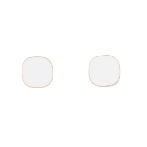 Rose gold Rounded Square White Enamel Stud