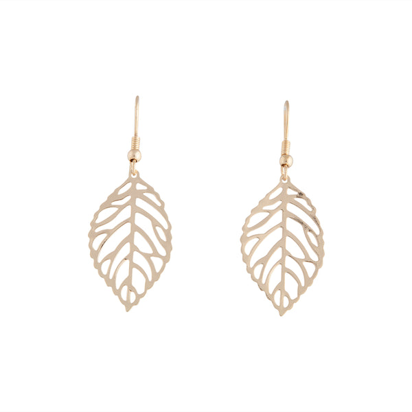 Gold Filigree Leaf Drop Earrings