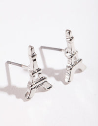 Rhodium Mini Eiffel Tower Stud Earrings - link has visual effect only