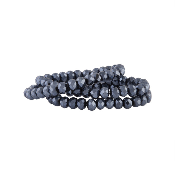 Deep Navy Simple Facet Bead Triple Strand Bracelet