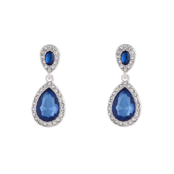 Midnight Blue Rhodium Jewel Round Drop Earrings