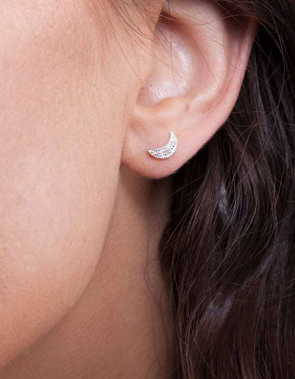 Sterling Silver Moon & Star Diamante Studs