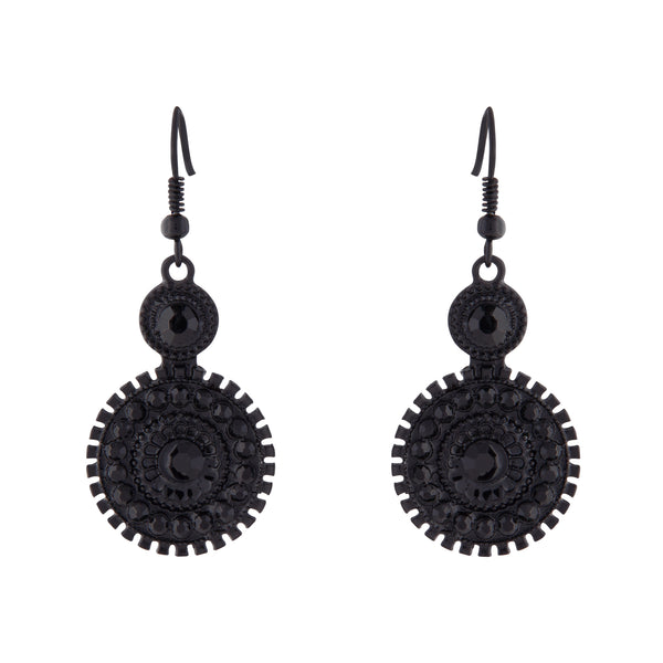 Black Coated Metal Double Circle Drop Earrings