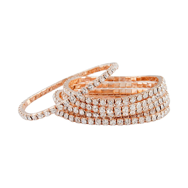 Rose Gold Simple Diamante Bracelet 6 Pack