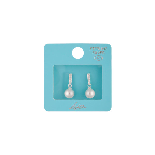 Sterling Silver Diamante Drop Pearl Earrings