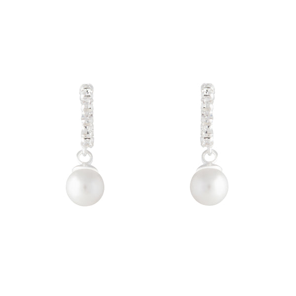 Sterling Silver Diamante Drop Pearl Earring