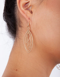 Gold Textured Shiny Layered Drop Earrings - link has visual effect only