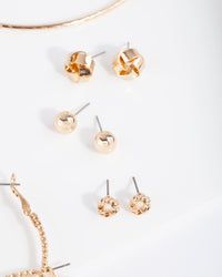 Gold Ball Knot Stud & Hoop 6-Pack - link has visual effect only