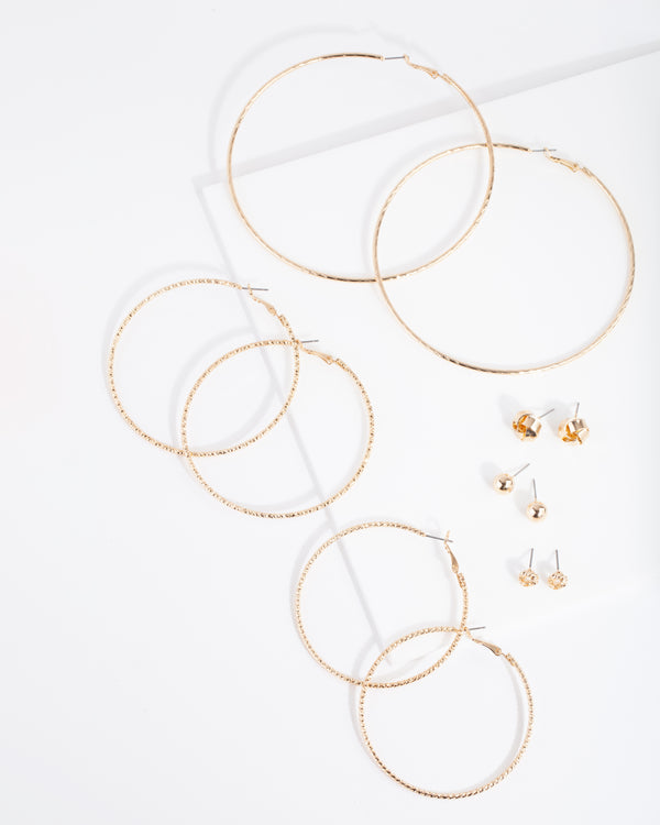 Gold Ball Knot Stud & Hoop 6-Pack