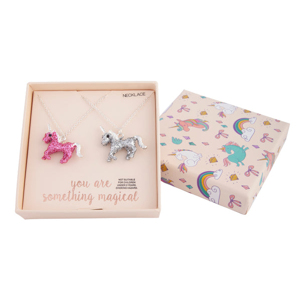 PINK AND SILVER SEQUINED UNICORN NECKLACE GIFTBOX SET