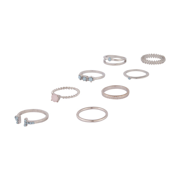 Silver Mixed Diamante Open Ring 8-Pack