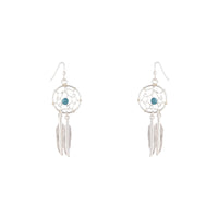 SHINY SILVER DREAMCATCHER WITH TURQUOISE MINI BALL Earrings - link has visual effect only