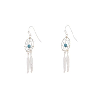 SHINY SILVER DREAMCATCHER WITH TURQUOISE MINI BALL Earrings - link has visual effect only