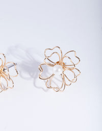 Gold Pearl Wired Flower Stud Earrings - link has visual effect only