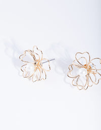 Gold Pearl Wired Flower Stud Earrings - link has visual effect only