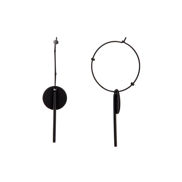 BLACK COATED METAL AND DISC HOOP Earrings