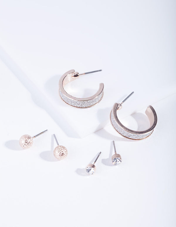 Rose Gold Glitter Hoop Earring Pack