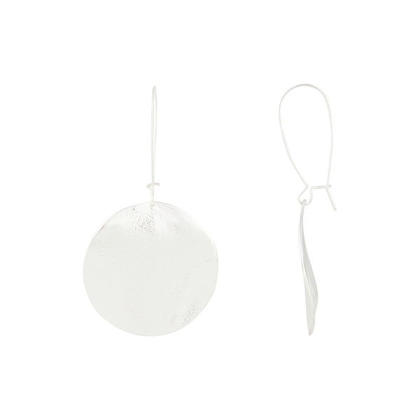 Silver Sandblast Disc Drop Earrings