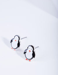 Black White Rhodium Penguin Stud Earrings - link has visual effect only