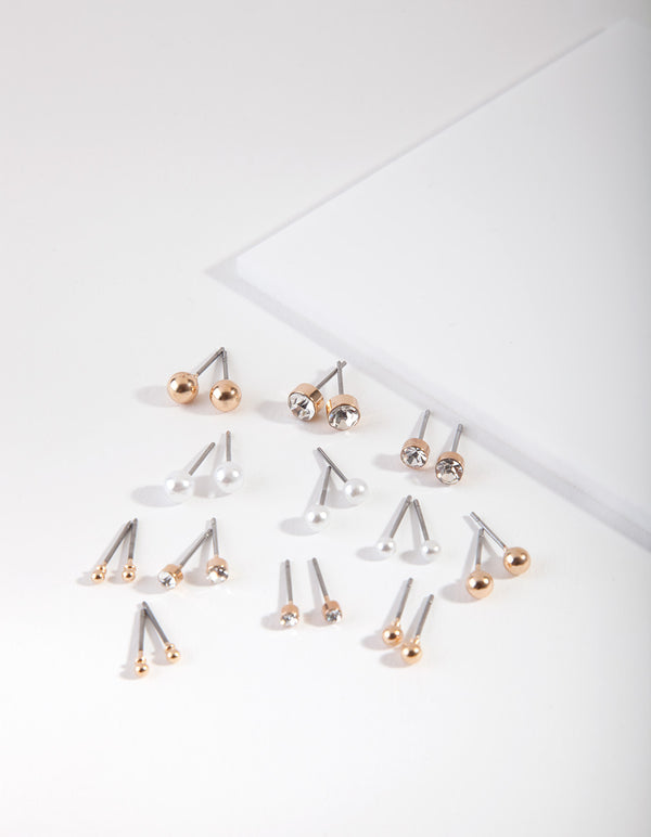 Gold Multi Size Diamante Stud 12-Pack