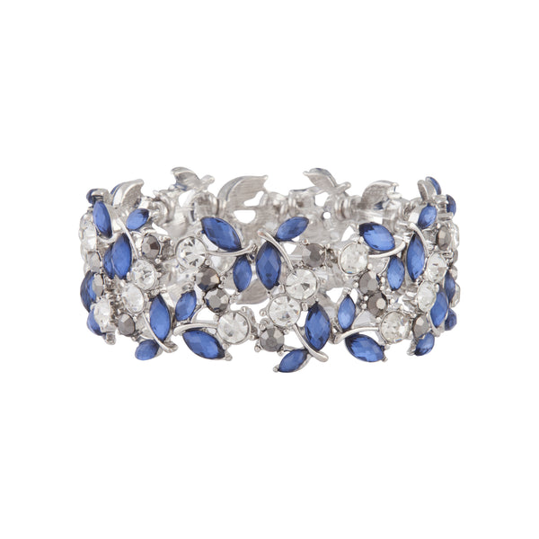 Silver Midnight Blue Diamante Leaf Bracelet