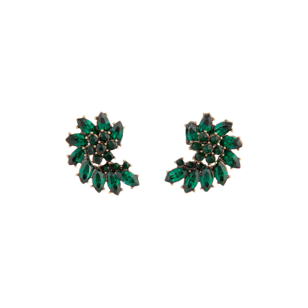 Green Faceted Gem Twist Flower Stud Earrings