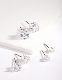 Silver Square Cut Diamante Stud Earring Pack - link has visual effect only