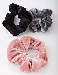 Grey Pink Black Velvet Scrunchie Pack - link has visual effect only