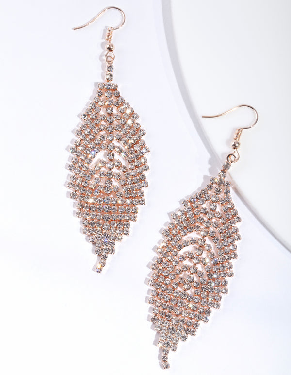 CRYSTAL LEAF STATEMENT DROP Earrings IN ROSE GOLD