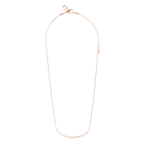 Rose Gold Sandblast Bar On Snake Chain Necklace