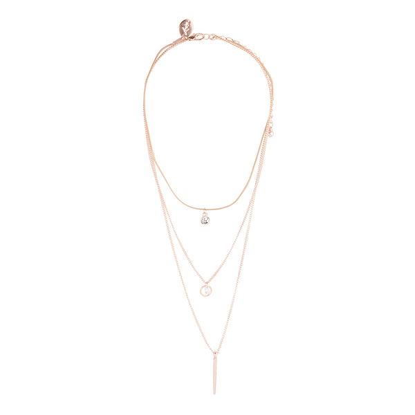 ROSEGOLD DIAMANTE PENDANT AND BAR LAYERED CHOKER TRIO