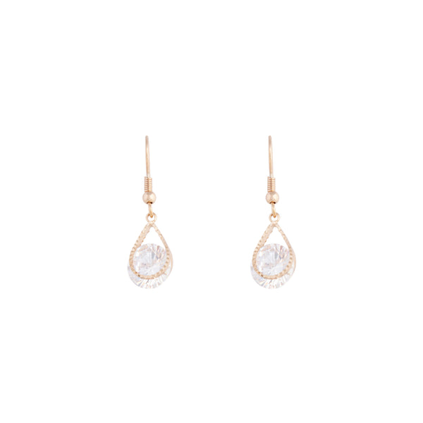 TEARDROP SHAPED GOLD DROP Earrings WITH CUBIC ZIRCONIA ENCASED