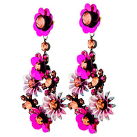 Purple Gunmetal Sequin Flower Statement Earrings - link has visual effect only