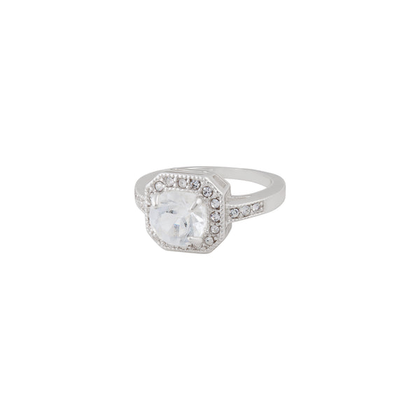 Silver Tone Cushion Setting Diamante Ring