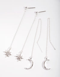 Silver Star Moon Drop Earring Pack - link has visual effect only