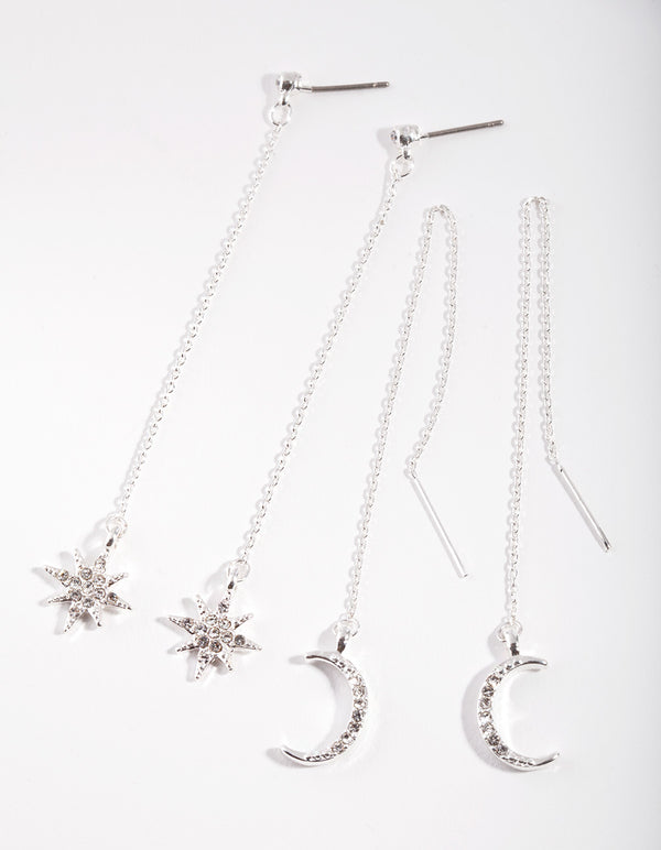 Silver Star Moon Drop Earring Pack