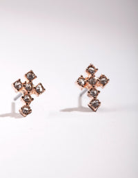 Rose Gold Mini Diamante Cross Earrings - link has visual effect only