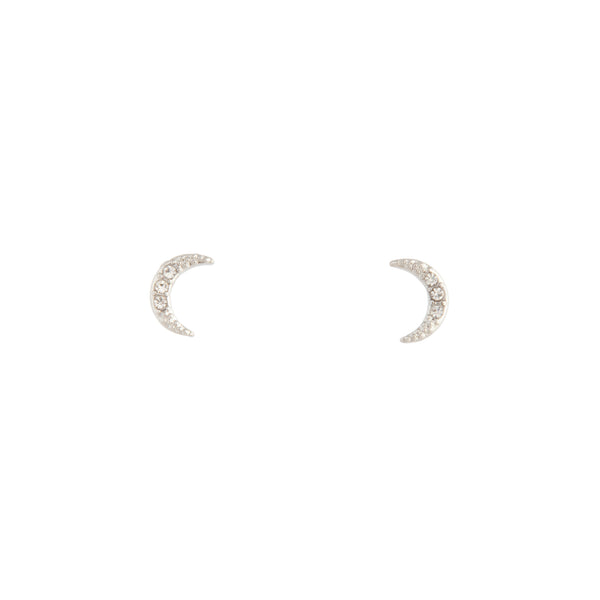 Silver Diamante Cresent Stud Earrings