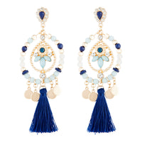 Gold Blue Beaded Tassel Drop Earring - link has visual effect only