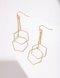 Gold Double Hexagon Drop Earring - link has visual effect only