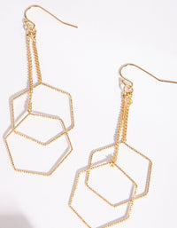 Gold Double Hexagon Drop Earring - link has visual effect only