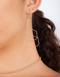 Gold Double Hexagon Drop Earring - link has visual effect only